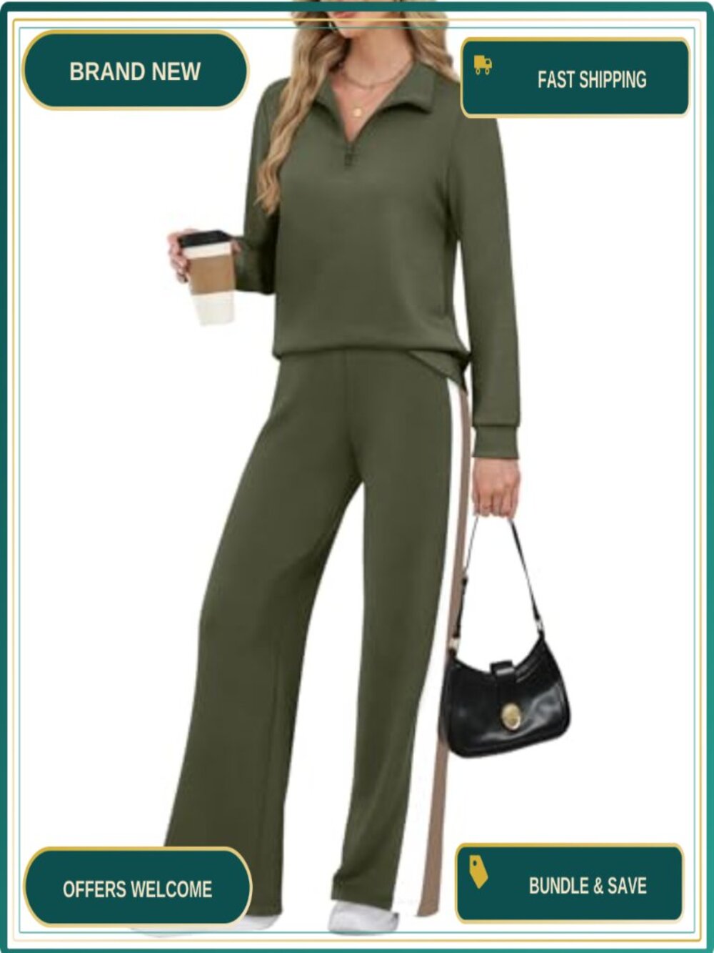 Women 2 Piece Lounge Set Half Zip Sweatshirt Wide Leg Pants Pocket